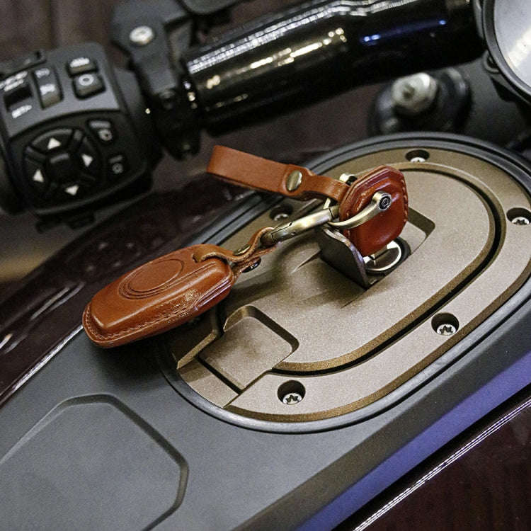 HP-A009 Motorcycle Cowhide Leather Induction Key Protective Cover for Harley Sportster S(Brown)