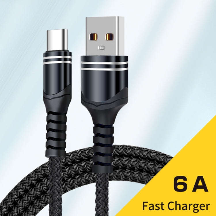 USB-C / Type-C 6A Woven Style USB Charging Cable, Cable Length: 1m(Black)