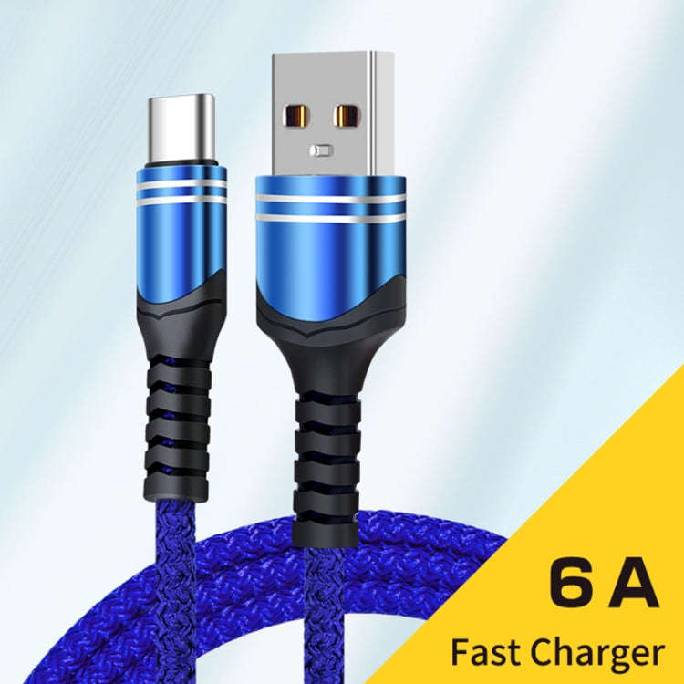 USB-C / Type-C 6A Woven Style USB Charging Cable, Cable Length: 1m(Blue)