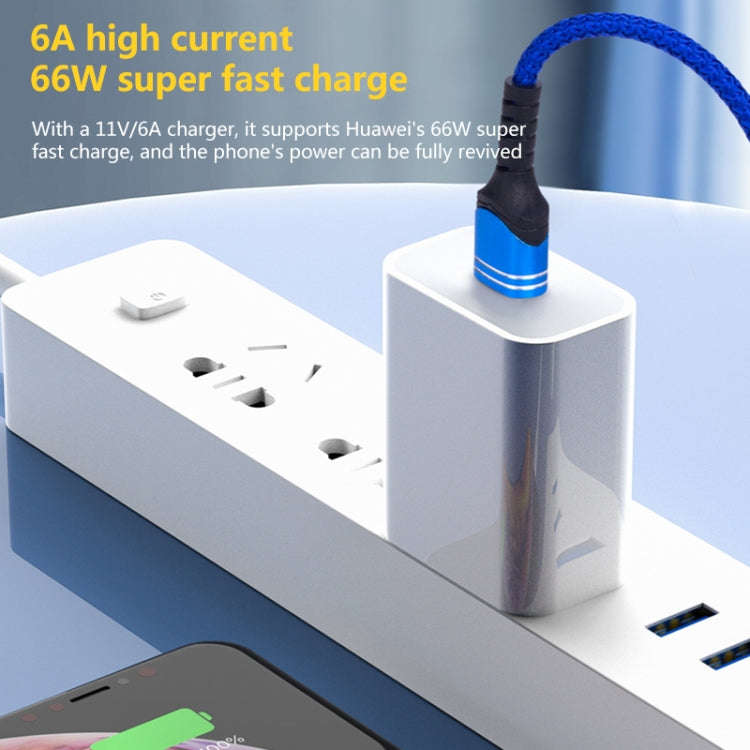 USB-C / Type-C 6A Woven Style USB Charging Cable, Cable Length: 1m(Blue)