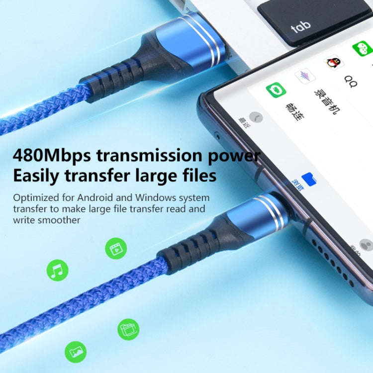 USB-C / Type-C 6A Woven Style USB Charging Cable, Cable Length: 1m(Blue)