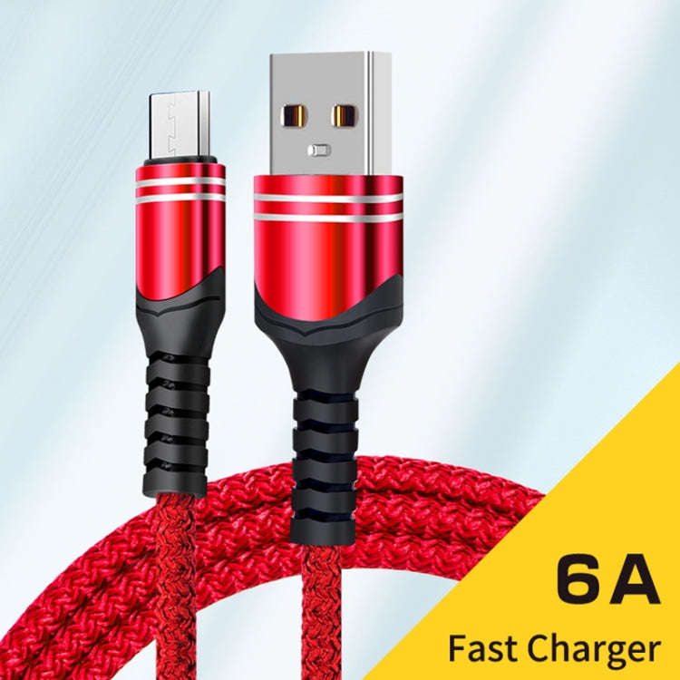 Micro USB 6A Woven Style USB Charging Cable, Cable Length: 1m(Red)