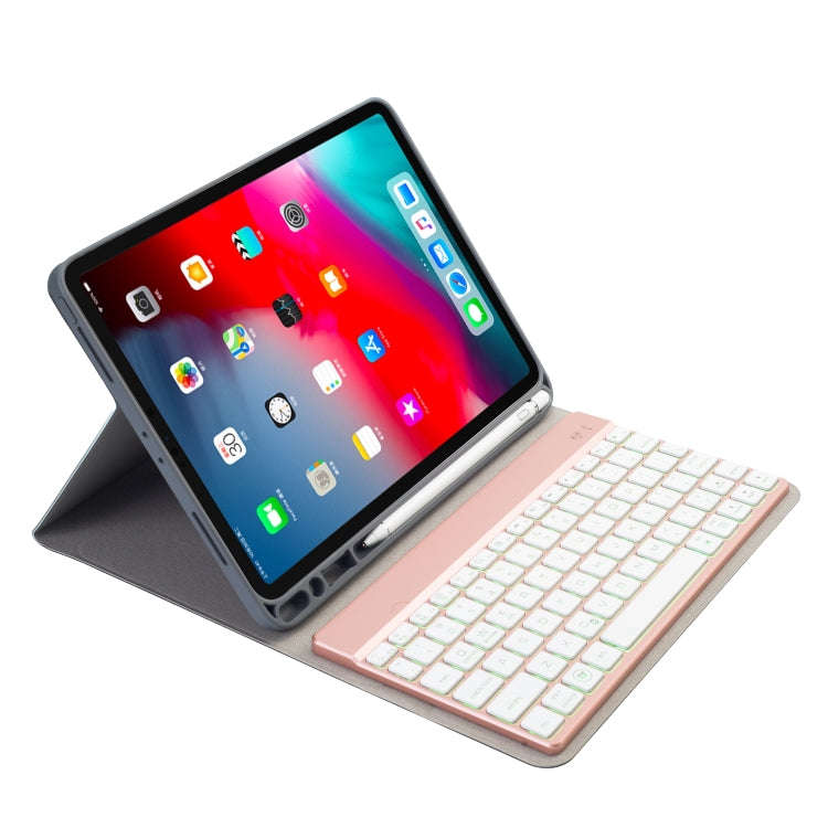 RK11A Backlight TPU Multi Color Light Bluetooth Keyboard Horizontal Flip Leather Tablet Case for ...