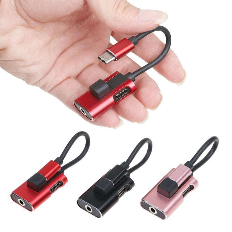 2 in 1 USB-C / Type-C to USB-C / Type-C 3.5mm Jack Audio Adapter Cable(Black)