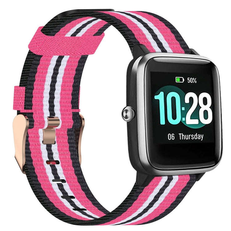 For ID205 19mm Nylon Braided Watch Band(Black+Peach Red)