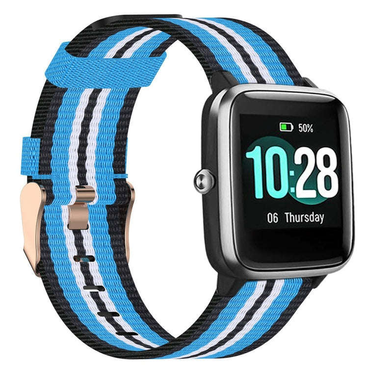 For ID205 19mm Nylon Braided Watch Band(Black+Blue)