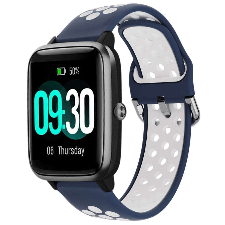 For ID205 / Willful SW021 19mm Silicone Two-color Sports Watch Band(Dark Blue+White)