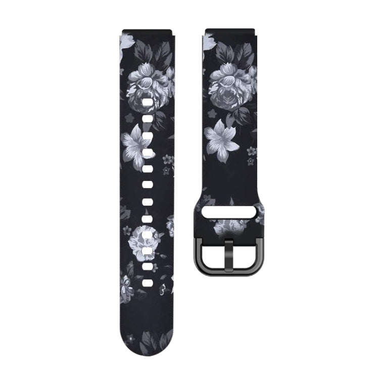 For ID205 / Willful SW021 19mm Silicone Printing Watch Band(Black Grey Flower)