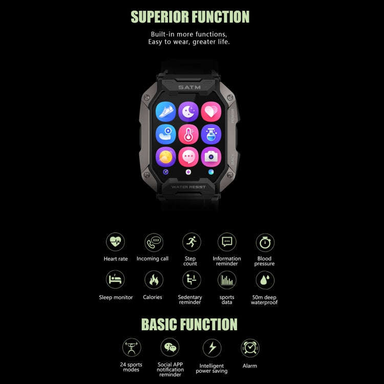 C20 1.71 inch TFT HD Screen Smart Watch, Support Heart Rate Monitoring/Blood Oxygen Monitoring(Gr...