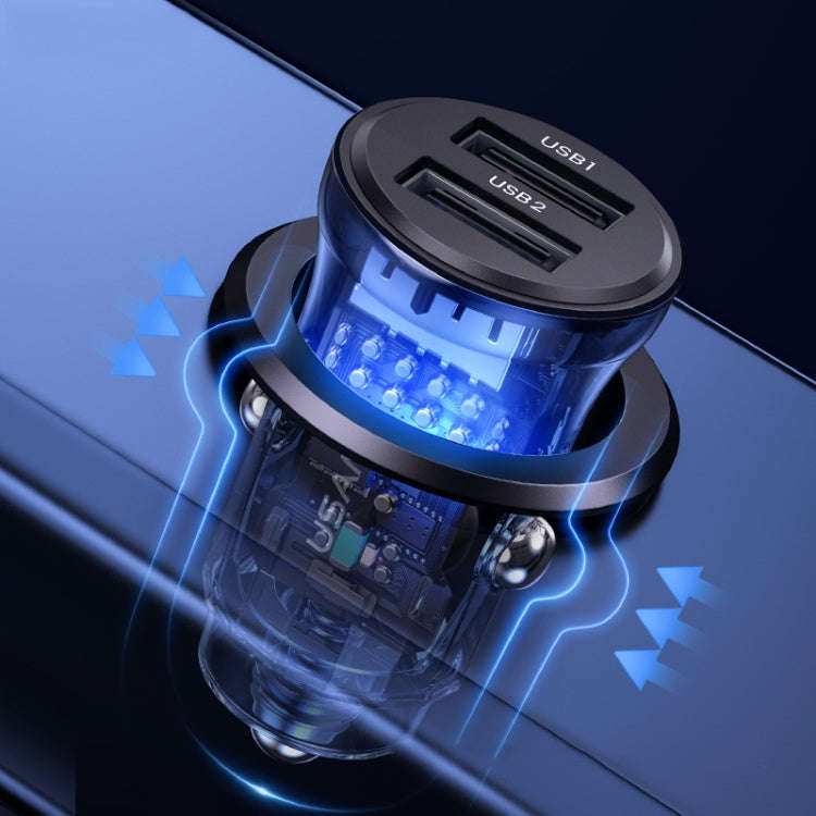 USAMS US-CC162 C31 5V3A Transparent Dual USB Mini Car Charger(Black)