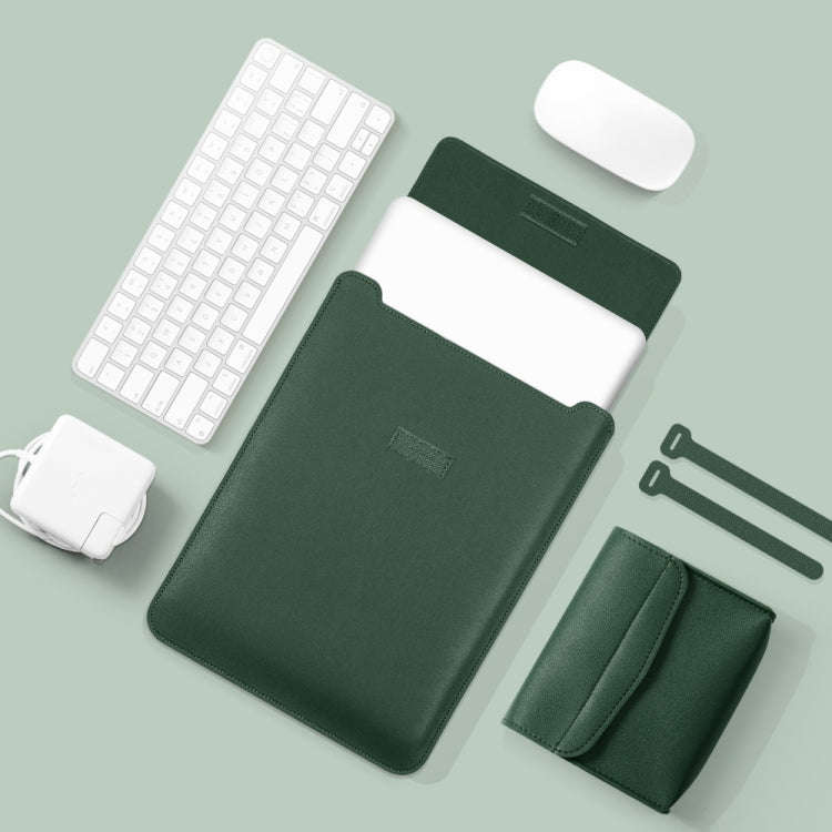 4 in 1 Lightweight and Portable Leather Computer Bag, Size:13/14 inches(Dark Green)
