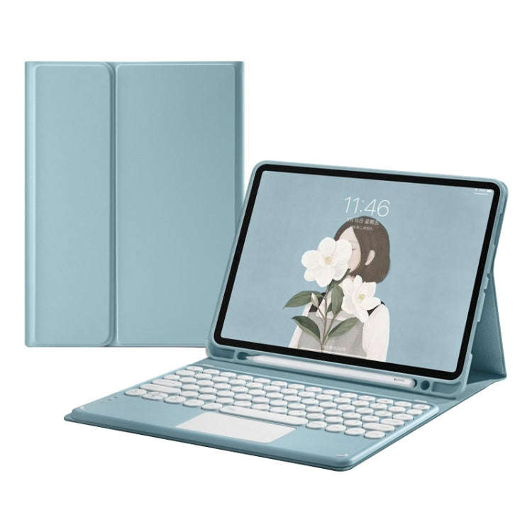 Round Cap Bluetooth Keyboard Leather Case with Pen Slot & Touchpad For Samsung Galaxy Tab S7(Blue)