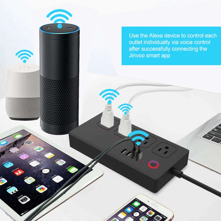WiFi 10A SM-SO301-U 2500W 4 Holes + 4 USB Smart Power Strip, US Plug(Black)
