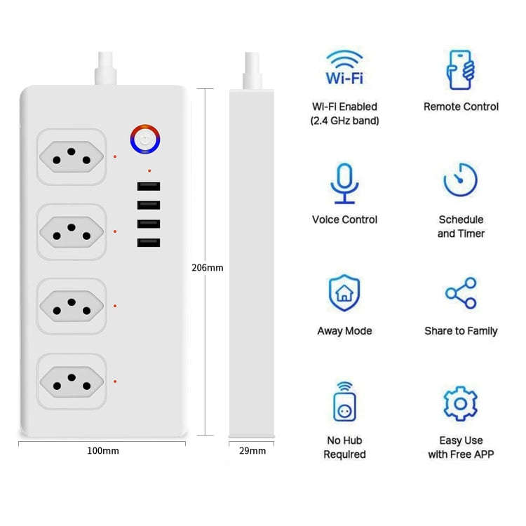 ZigBee 10A SM-SO301-B 4 Holes + 4 USB Multi-purpose Smart Power Strip, Brazil Plug
