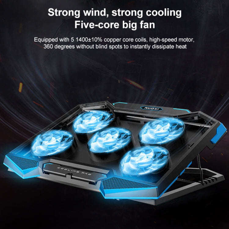 5 Fan 2 USB Lifting Folding Laptop Cooling Stand(Blue Red)