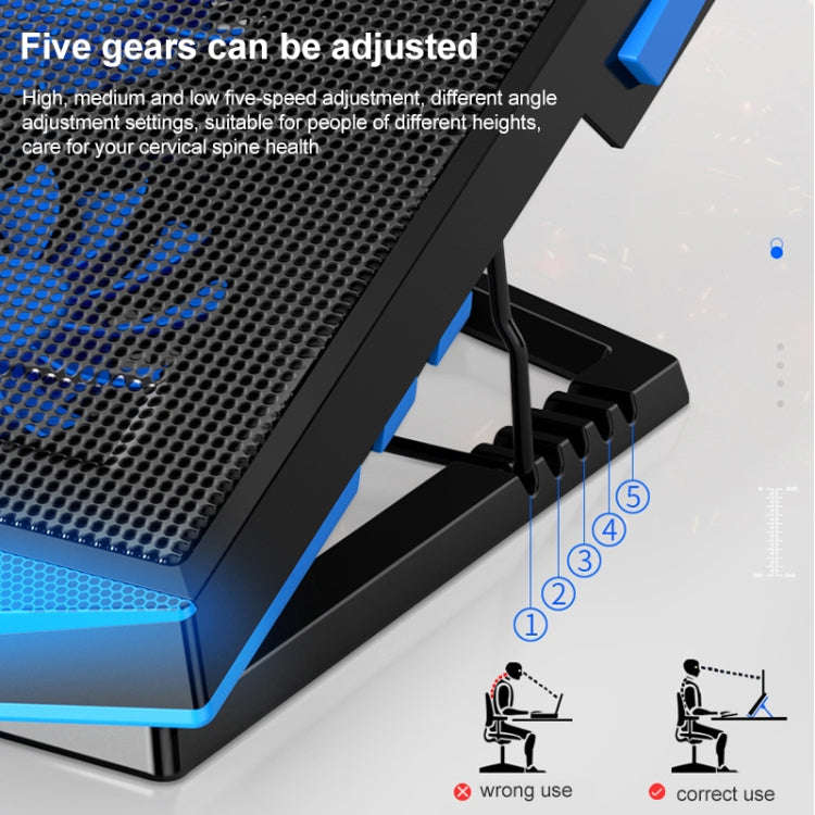 5 Fan 2 USB Lifting Folding Laptop Cooling Stand(Blue Red)