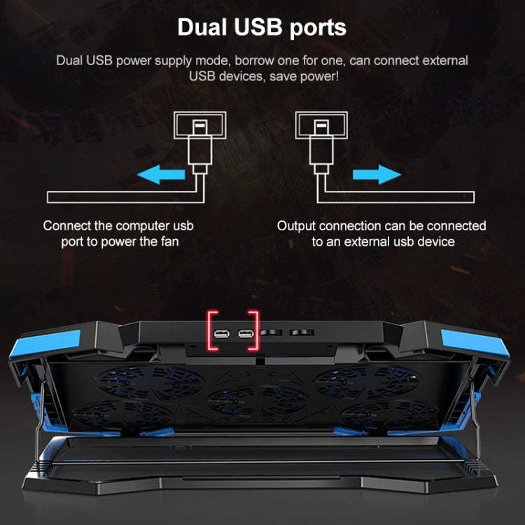 5 Fan 2 USB Lifting Folding Laptop Cooling Stand(Blue Red)