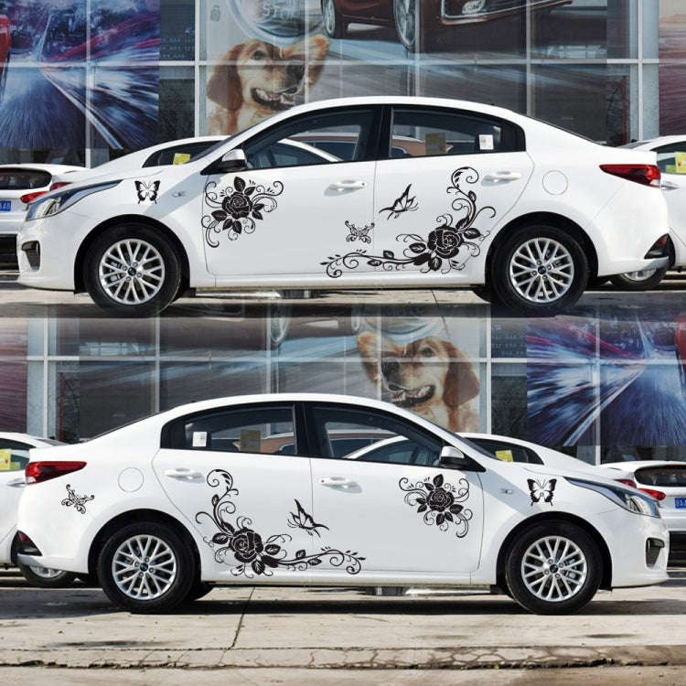 2 PCS/Set D-72 Butterfly Love Flower Pattern Car Modified Decorative Sticker(Black)