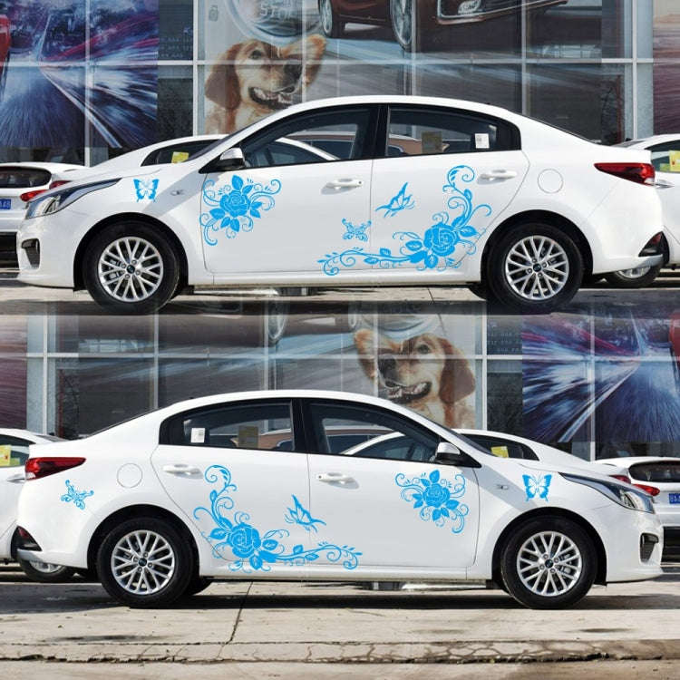 2 PCS/Set D-72 Butterfly Love Flower Pattern Car Modified Decorative Sticker(Blue)