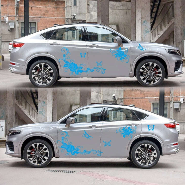 2 PCS/Set D-72 Butterfly Love Flower Pattern Car Modified Decorative Sticker(Blue)