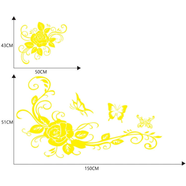2 PCS/Set D-72 Butterfly Love Flower Pattern Car Modified Decorative Sticker(Yellow)
