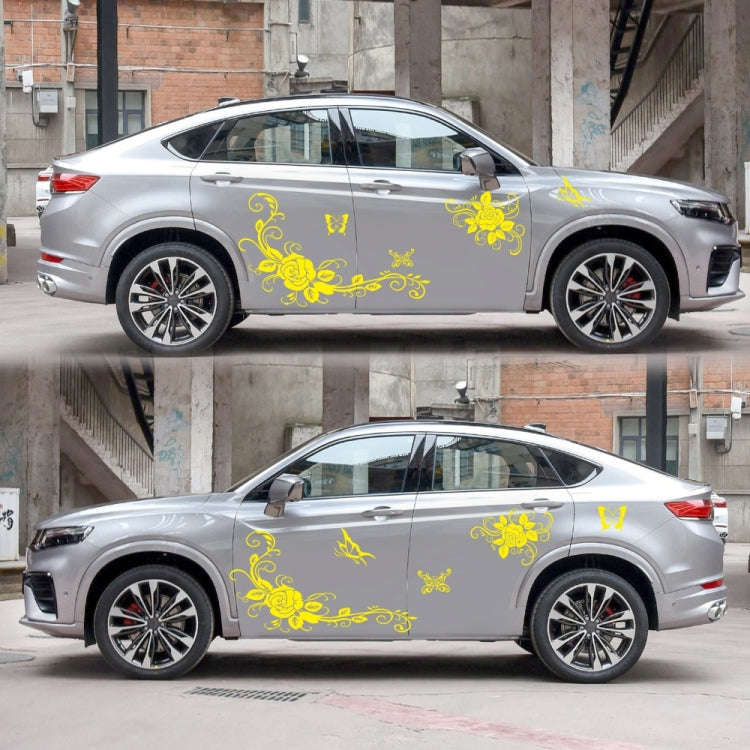 2 PCS/Set D-72 Butterfly Love Flower Pattern Car Modified Decorative Sticker(Yellow)