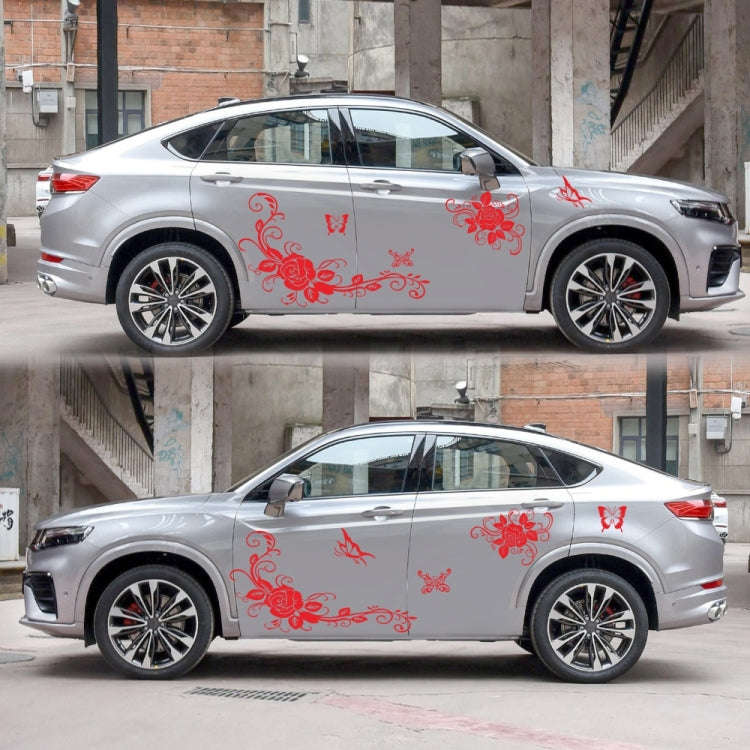 2 PCS/Set D-72 Butterfly Love Flower Pattern Car Modified Decorative Sticker(Red)