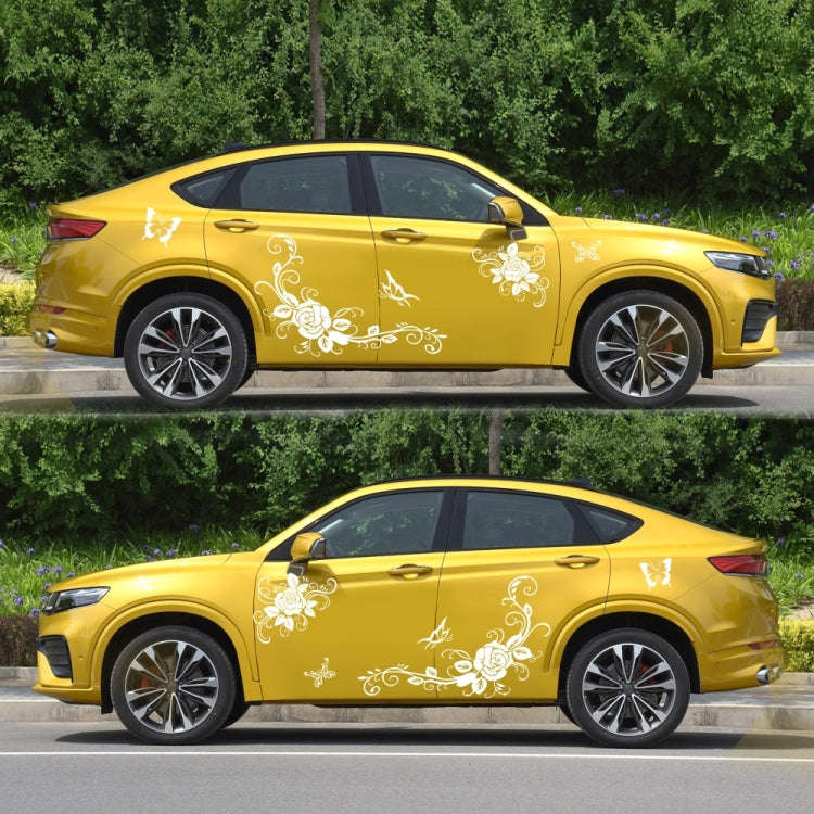 2 PCS/Set D-72 Butterfly Love Flower Pattern Car Modified Decorative Sticker(White)