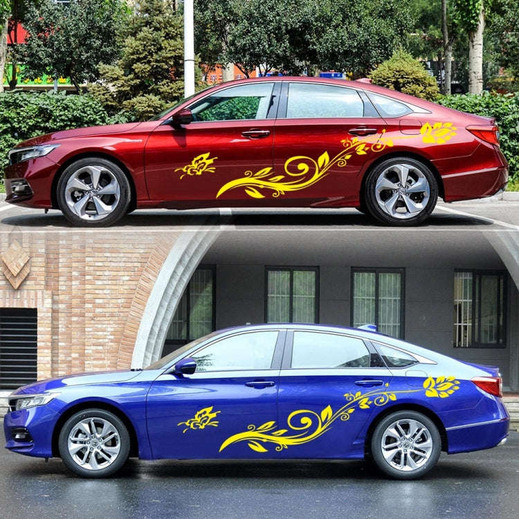 2 PCS/Set D-251 Butterfly Love Flowers Pattern Car Modified Decorative Sticker(Yellow)