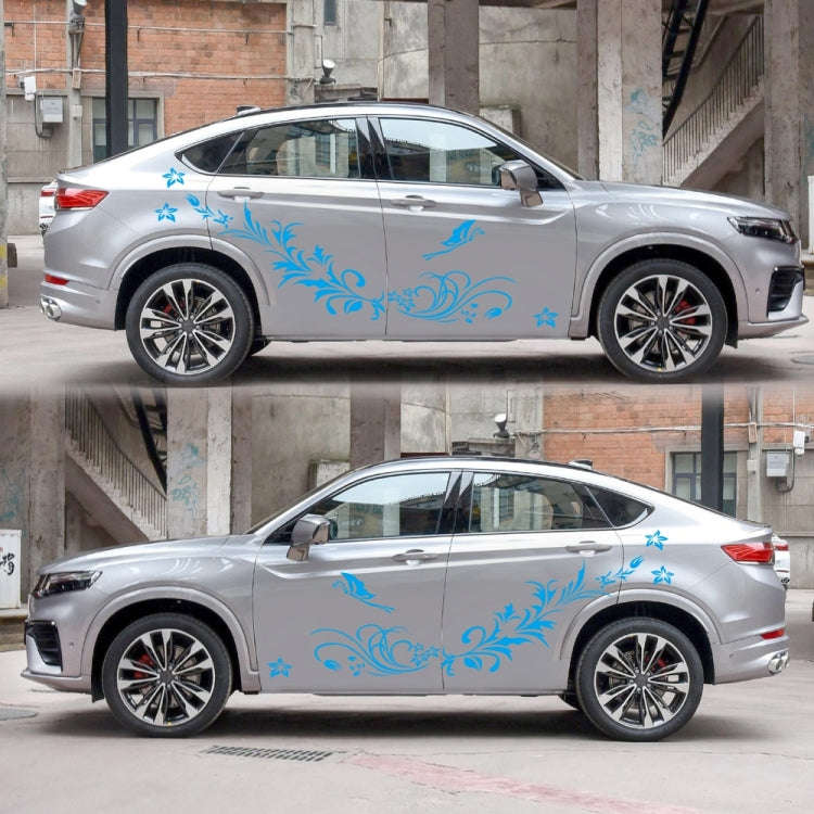 D-462 Butterfly Loves Flowers Pattern Car Modified Decorative Sticker(Blue)