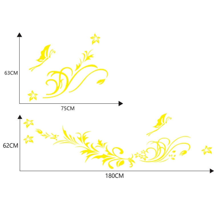 D-462 Butterfly Loves Flowers Pattern Car Modified Decorative Sticker(Yellow)