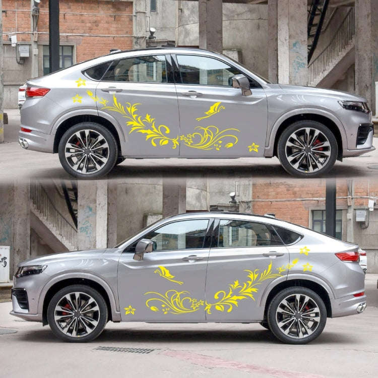 D-462 Butterfly Loves Flowers Pattern Car Modified Decorative Sticker(Yellow)