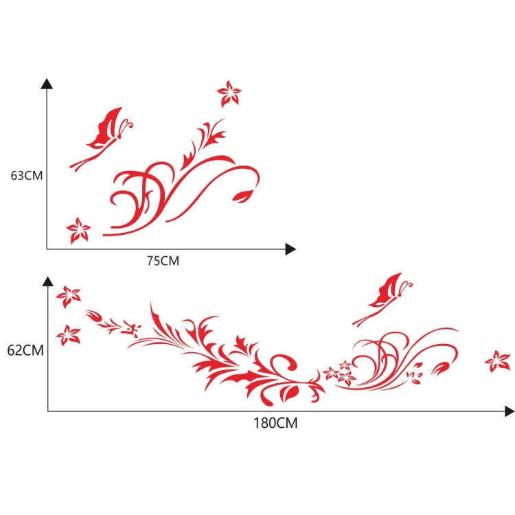 D-462 Butterfly Loves Flowers Pattern Car Modified Decorative Sticker(Red)
