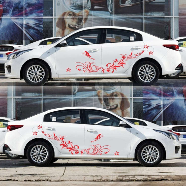 D-462 Butterfly Loves Flowers Pattern Car Modified Decorative Sticker(Red)