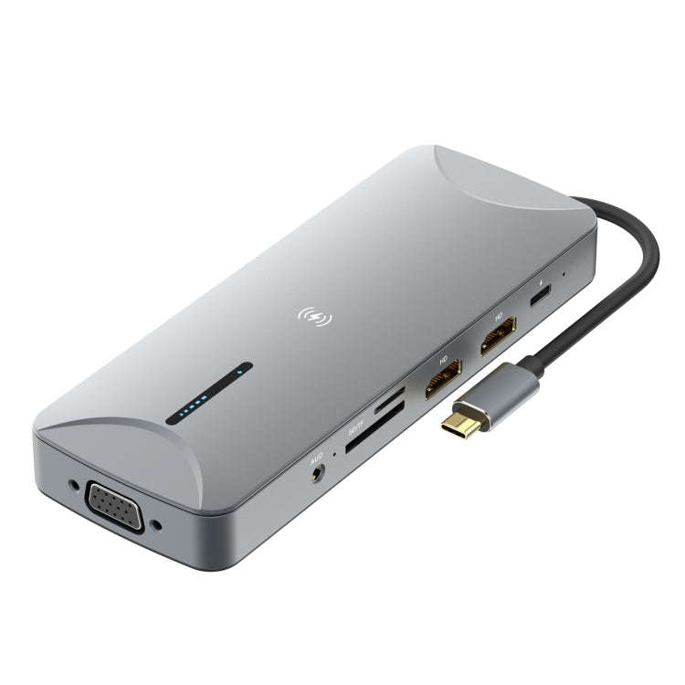 V240 12-in-1 Multifunctional USB-C / Type-C 3.1 Male HUB Docking Station(Gery)