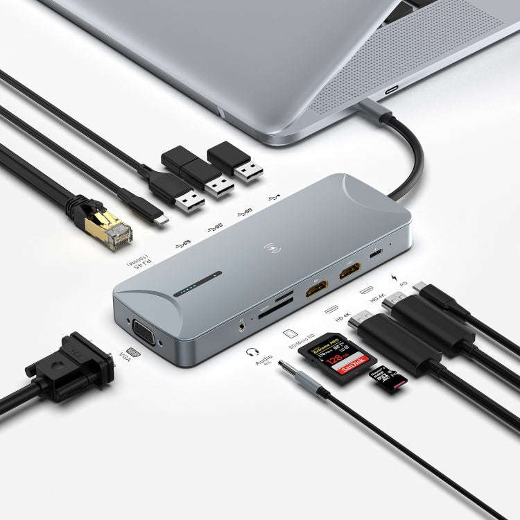 V240 12-in-1 Multifunctional USB-C / Type-C 3.1 Male HUB Docking Station(Gery)