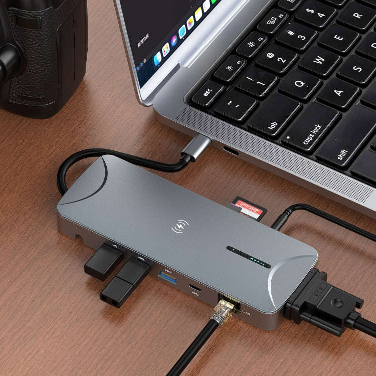 V240 12-in-1 Multifunctional USB-C / Type-C 3.1 Male HUB Docking Station(Gery)