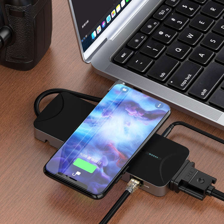V240 12-in-1 Multifunctional USB-C / Type-C 3.1 Male HUB Docking Station(Gery)
