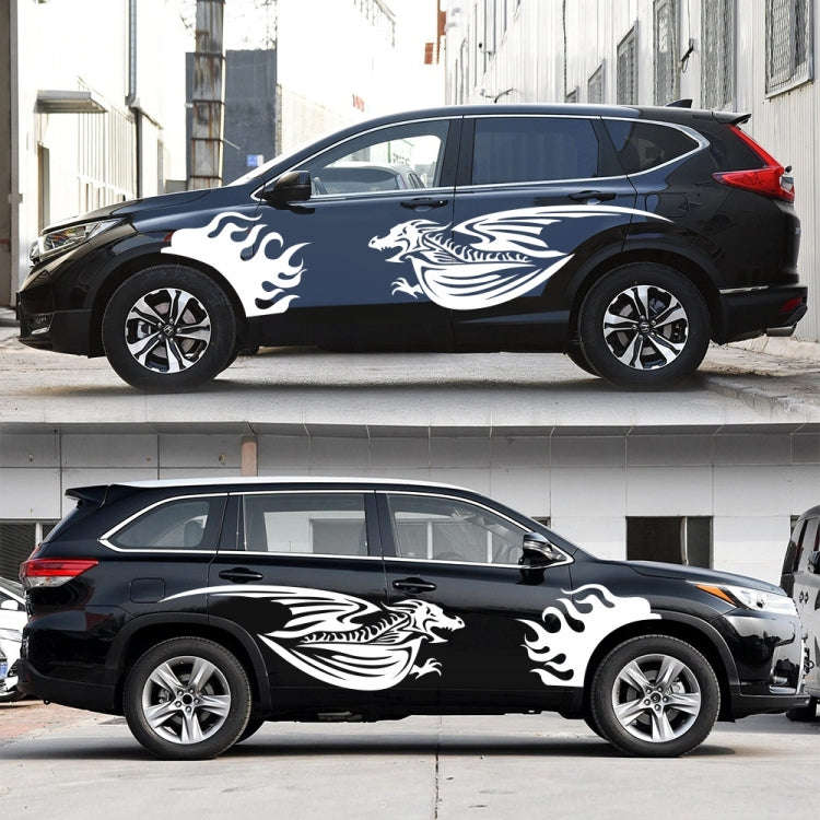 2 PCS/Set D-489 Fire-breathing Dragon Pattern Car Modified Decorative Sticker(White)