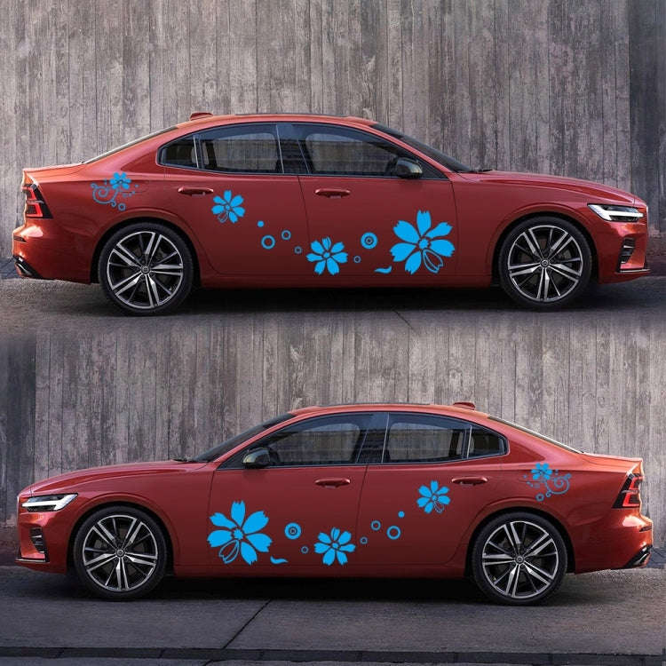 2 PCS/Set D-510 Flowers Pattern Car Modified Decorative Sticker(Blue)