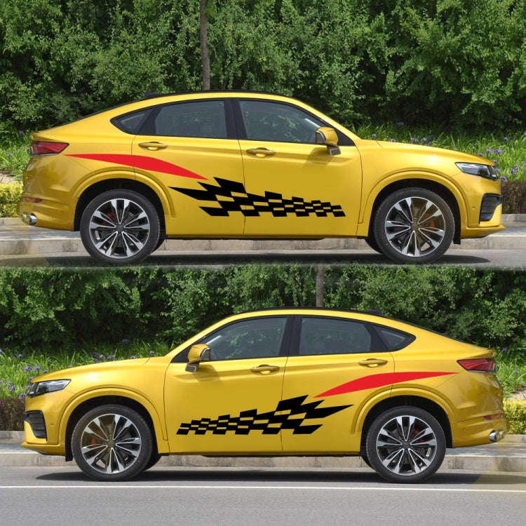 2 PCS/Set D-538 Checkered Totem Pattern Car Modified Decorative Sticker(Black+Red)