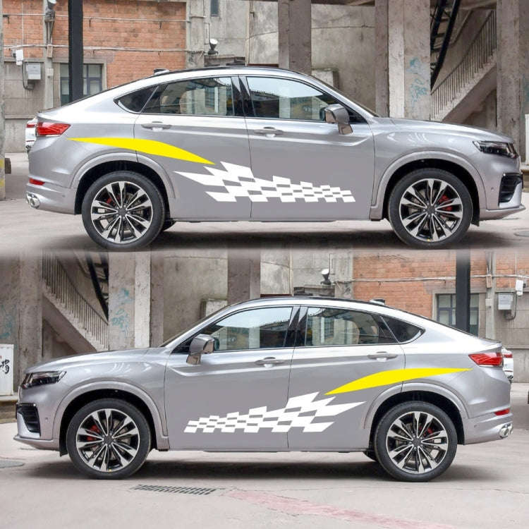 2 PCS/Set D-538 Checkered Totem Pattern Car Modified Decorative Sticker(White+Yellow)