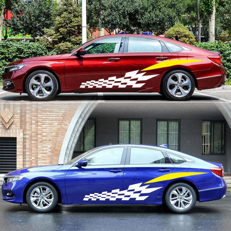 2 PCS/Set D-538 Checkered Totem Pattern Car Modified Decorative Sticker(White+Yellow)