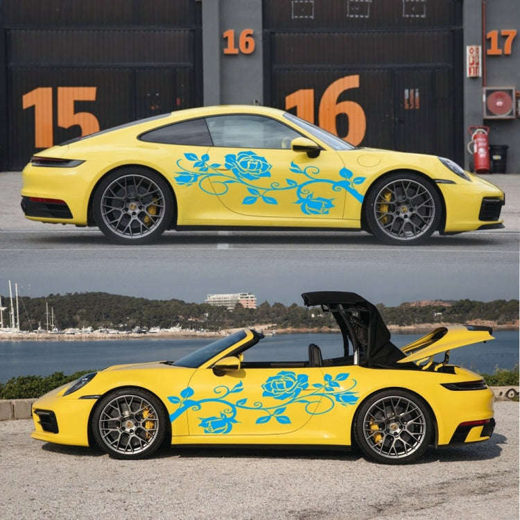 2 PCS/Set D-545 Rose Pattern Car Modified Decorative Sticker(Blue)