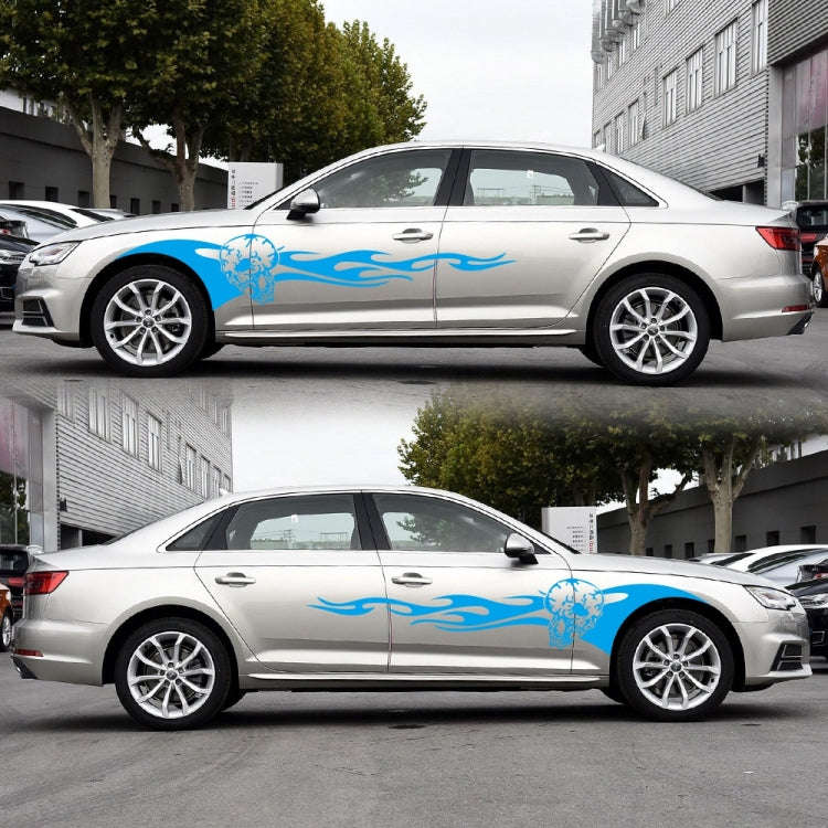 2 PCS/Set D-964 Skull Flame Pattern Car Modified Decorative Sticker(Blue)