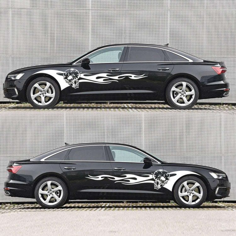 2 PCS/Set D-964 Skull Flame Pattern Car Modified Decorative Sticker(White)