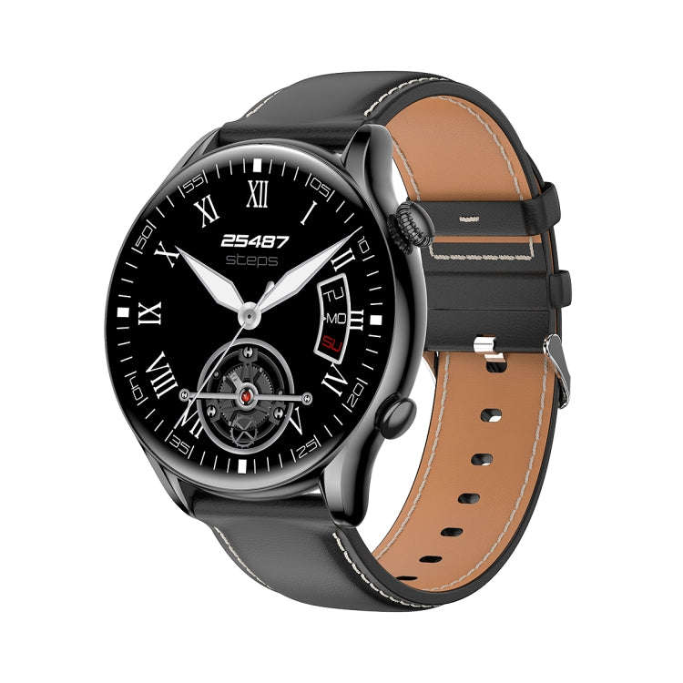 X5 1.32 Inch Round Screen Leather Strap Smart Health Watch Supports Body Temperature Monitoring, ...