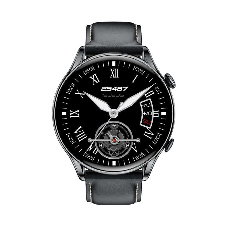 X5 1.32 Inch Round Screen Leather Strap Smart Health Watch Supports Body Temperature Monitoring, ...
