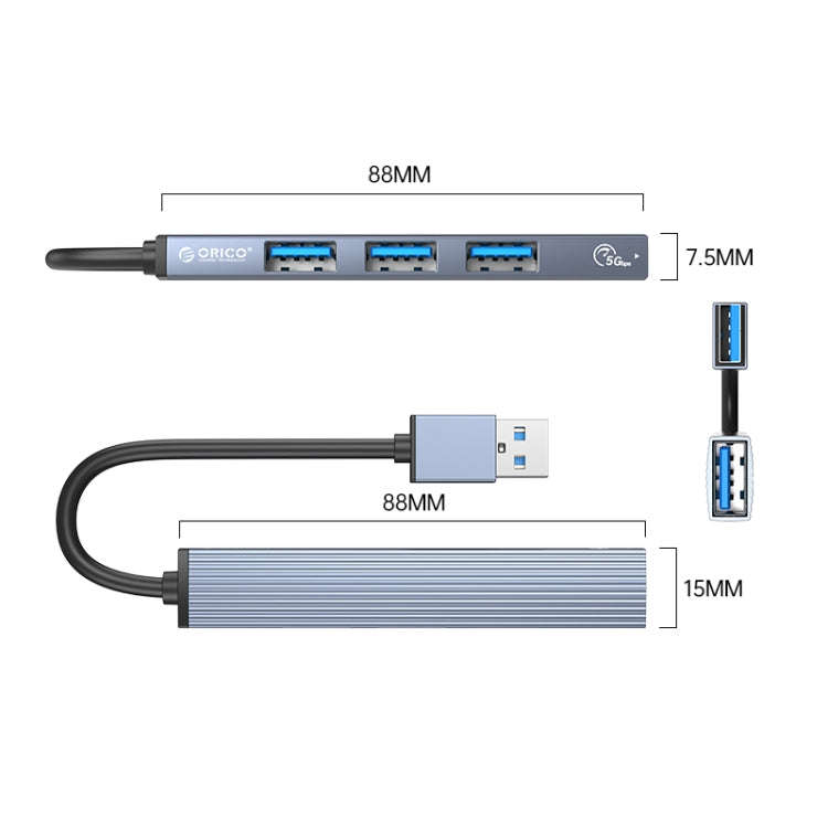 ORICO AH-A13 USB 3.0 x 1 + USB 2.0 x 3 to USB 3.0 HUB Adapter(Space Gray)