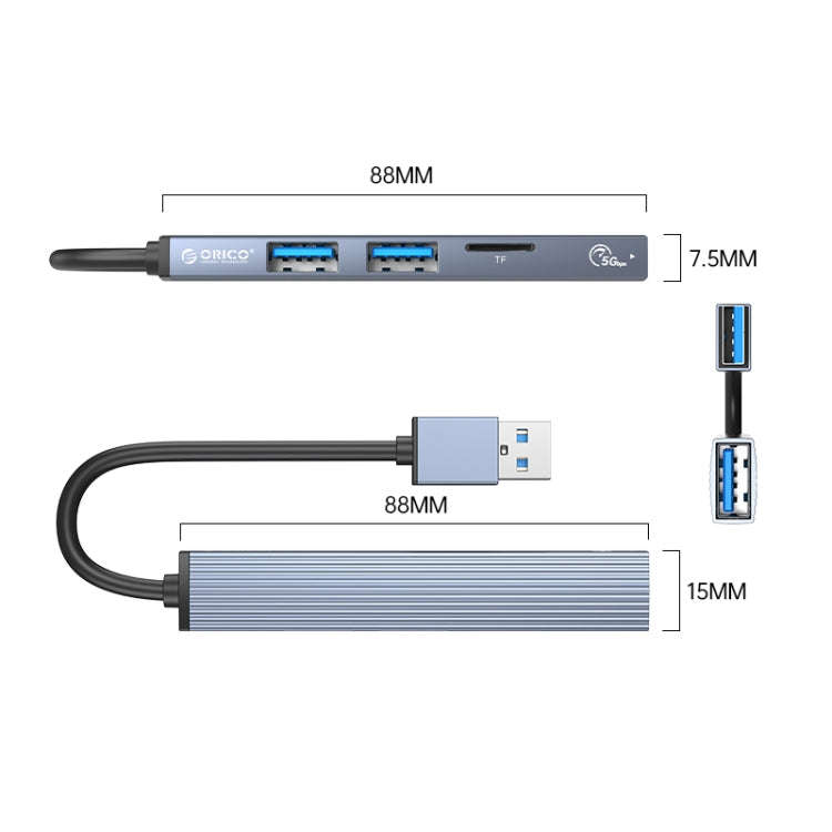 ORICO AH-A12F USB 3.0x1 + USB 2.0x2 + TF Card to USB 3.0 HUB Adapter(Space Gray)